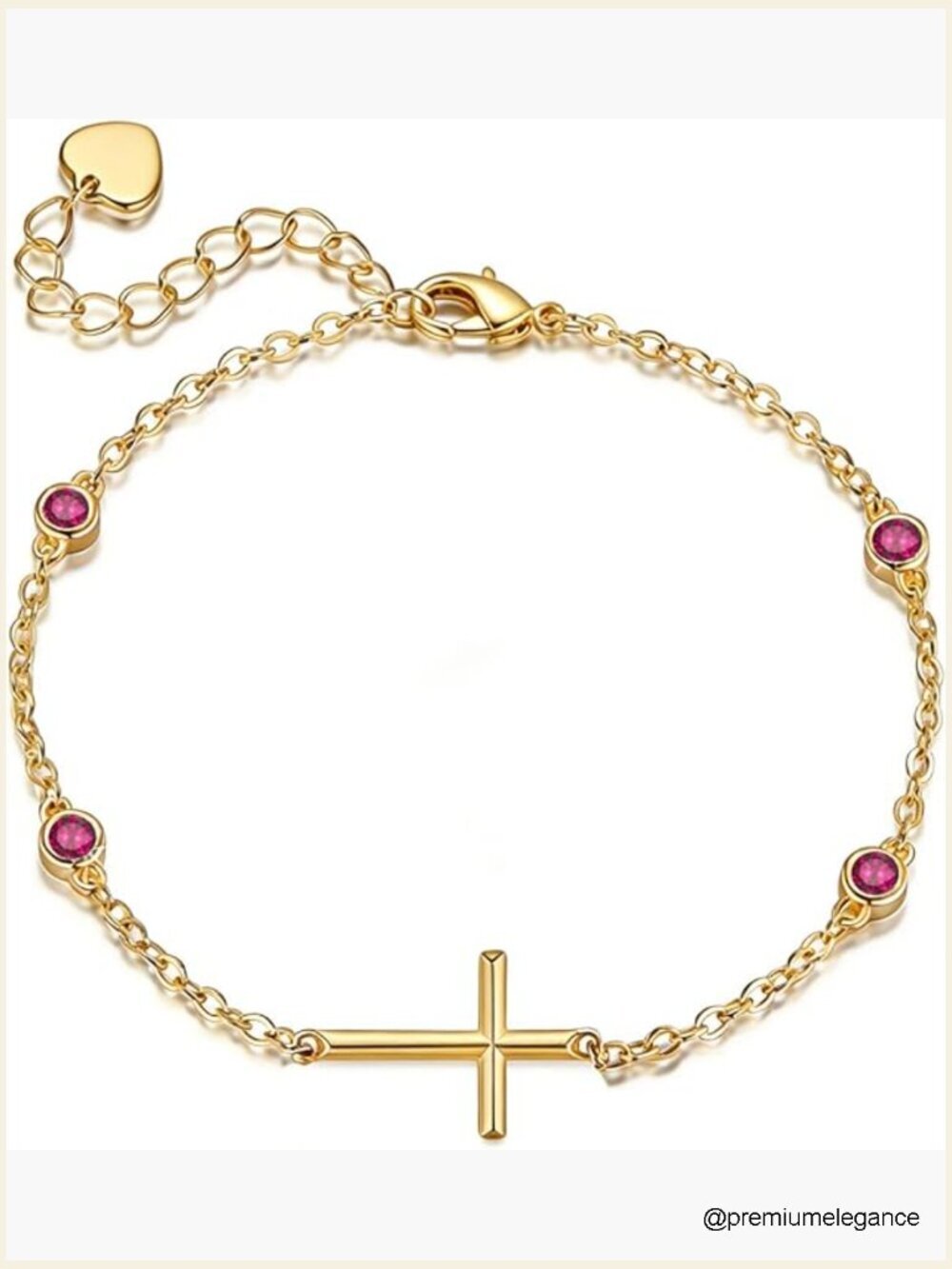 18K Gold Gemstone Birthstone Bracelet Cross Charm
